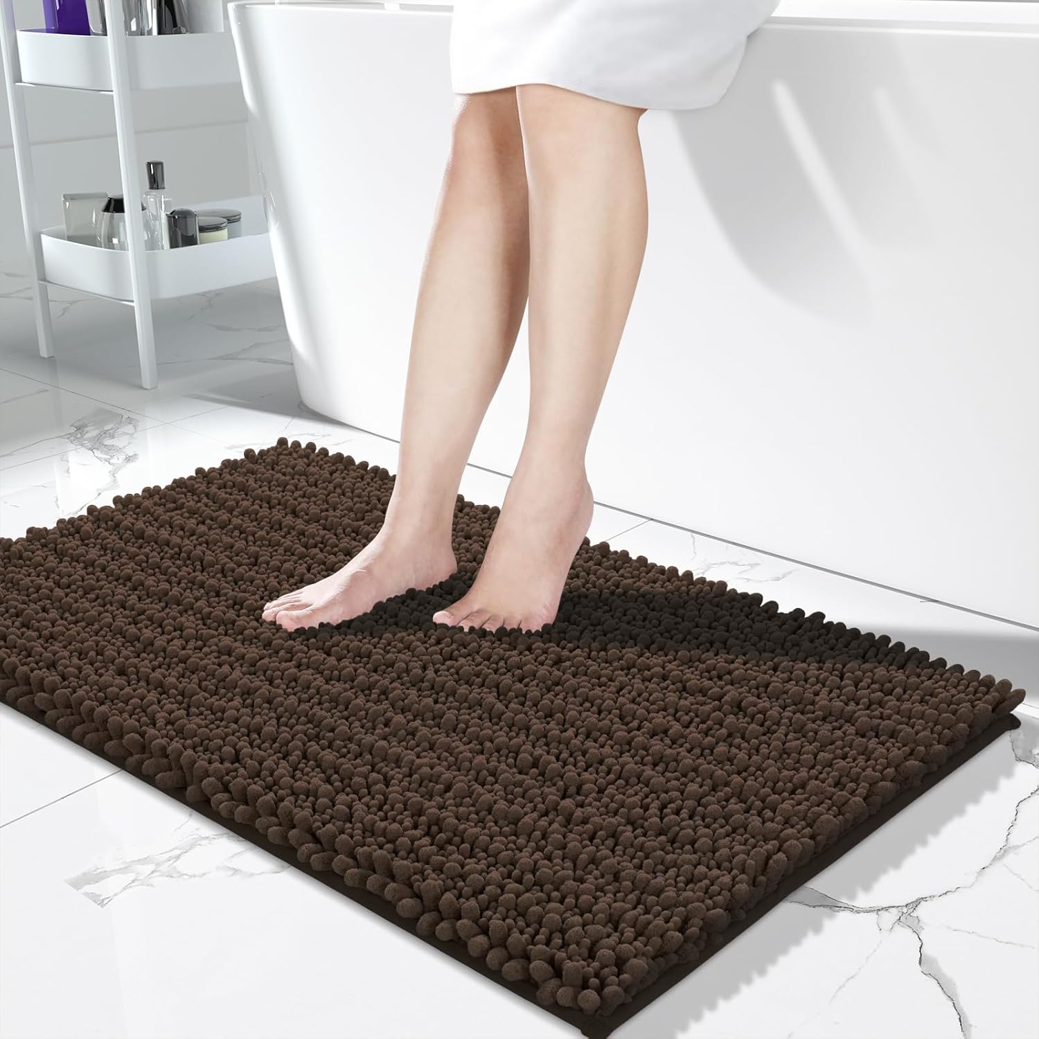 Yimobra Long Bathroom Rugs Non Slip Chenille Bath Mat 44x24