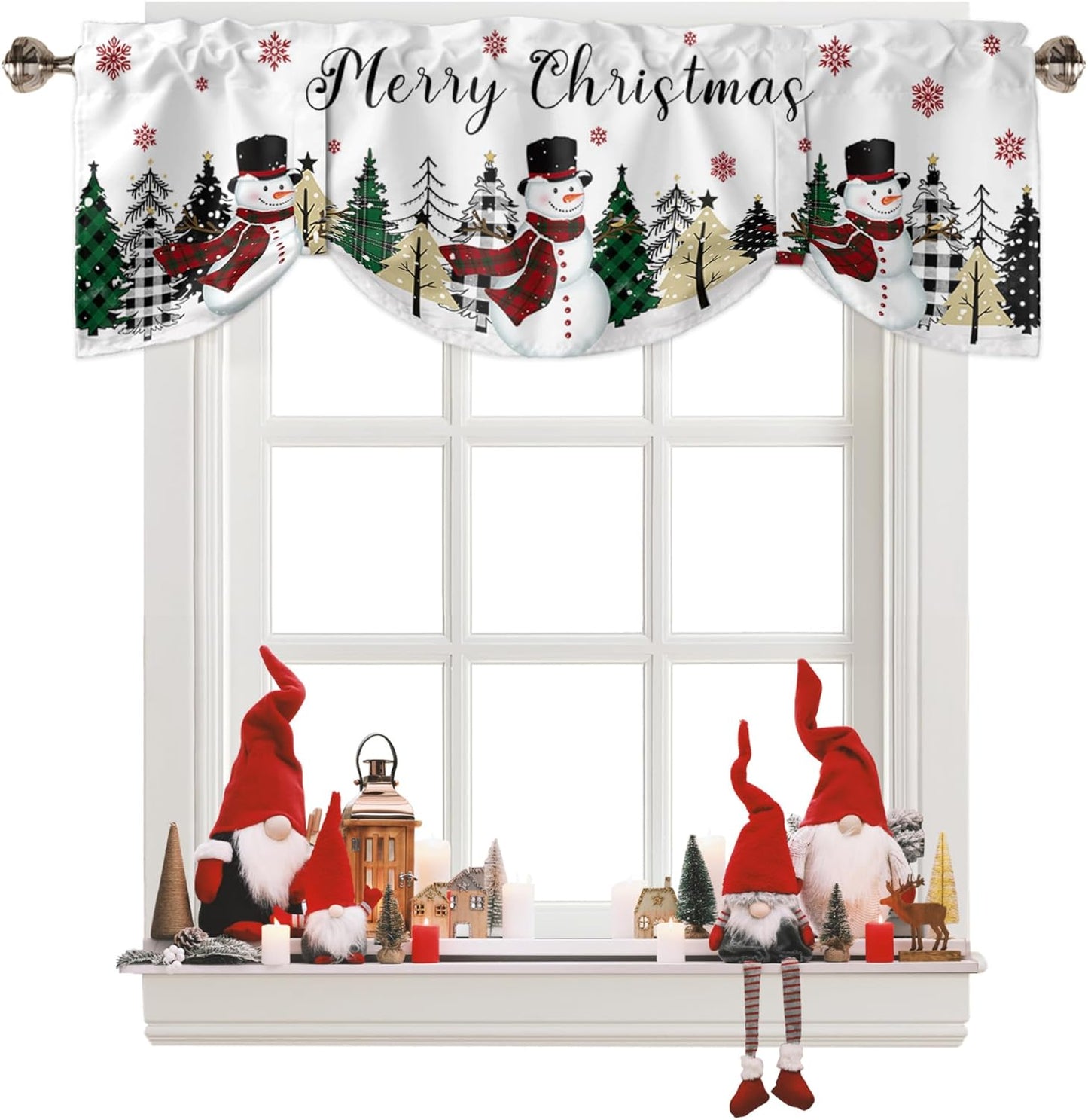 Festive Snowman & Tree 42 Valance by QueenKer - Cheerful Xmas Window Decor!