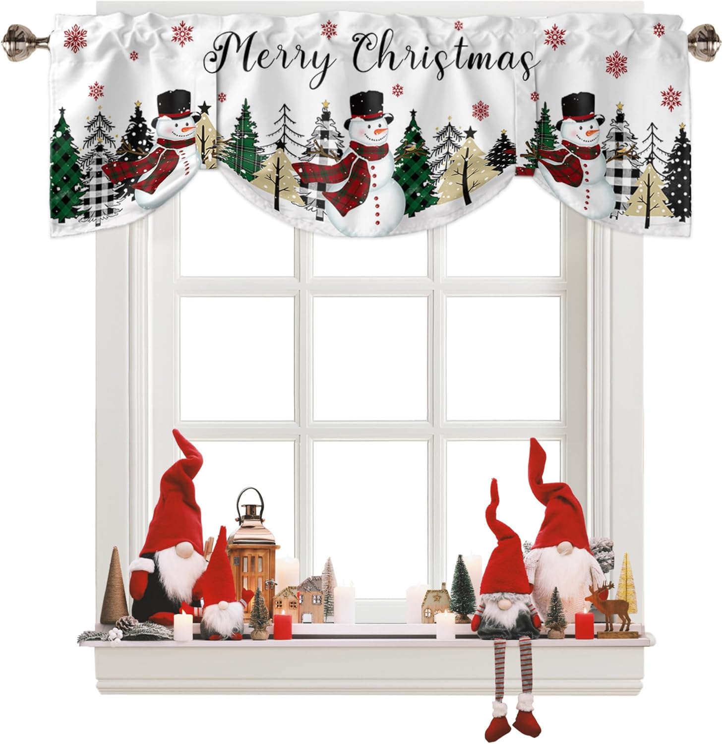 Festive Snowman & Tree 42 Valance by QueenKer - Cheerful Xmas Window Decor!