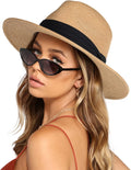 Wide Brim Straw Panama Hat Fedora for Women - UPF 80 Sun Protection