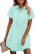 GRAPENT Denim Dress Babydoll Tiered Short Sleeve Button Down Dress