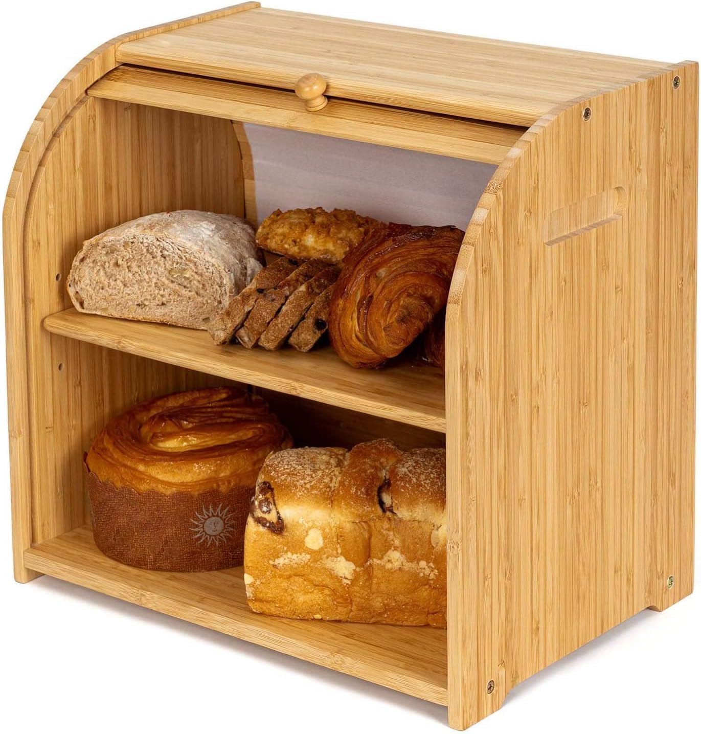 Bamboo Roll-Top Bread Box - Adjustable Shelf - FoverOne