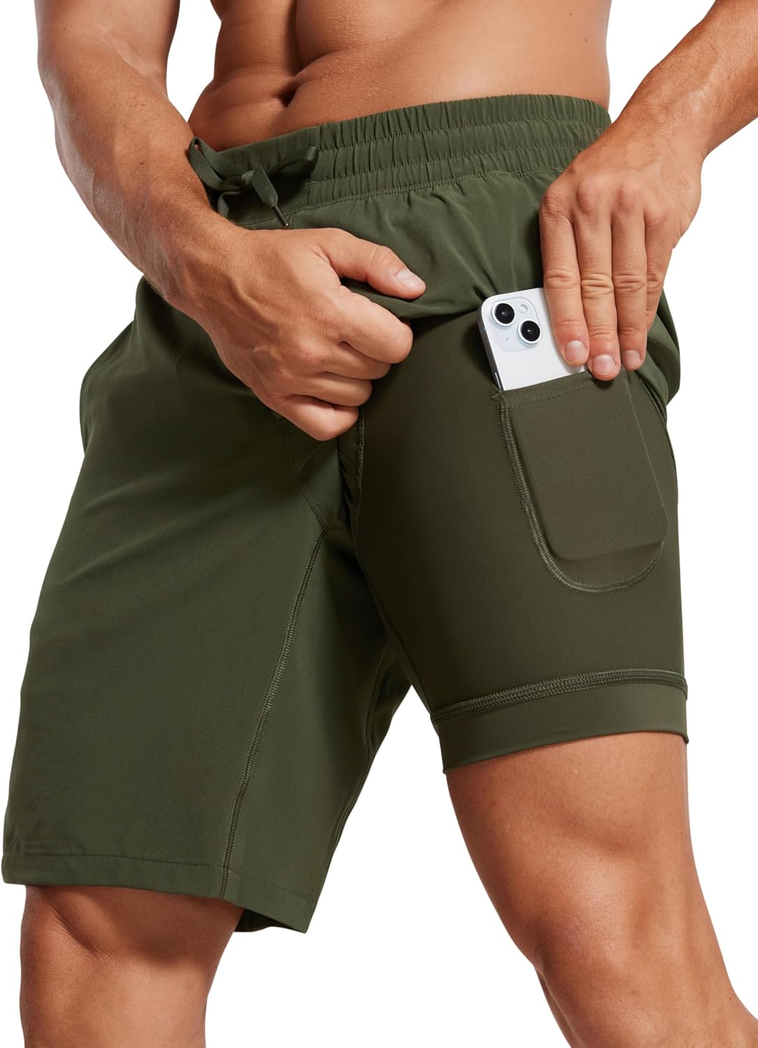 CRZ YOGA Men's 2 in 1 Running Shorts - Quick Dry Athletic Wear