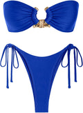 Metal Ring Bandeau Bikini Set Tie Side High Cut Swimsuit - Sparkly at