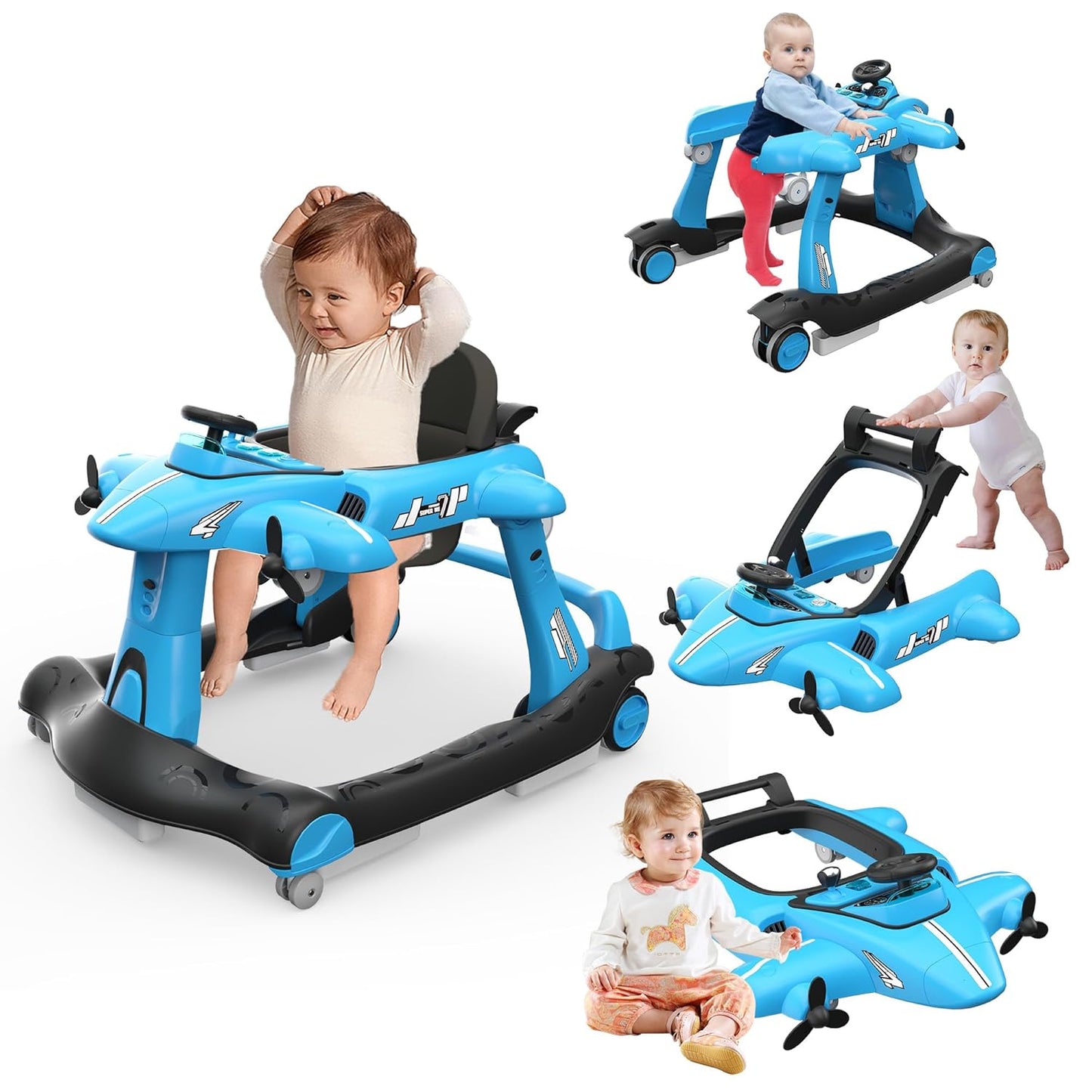 6-in-1 Foldable Baby Walker with Adjustable Height & Speed