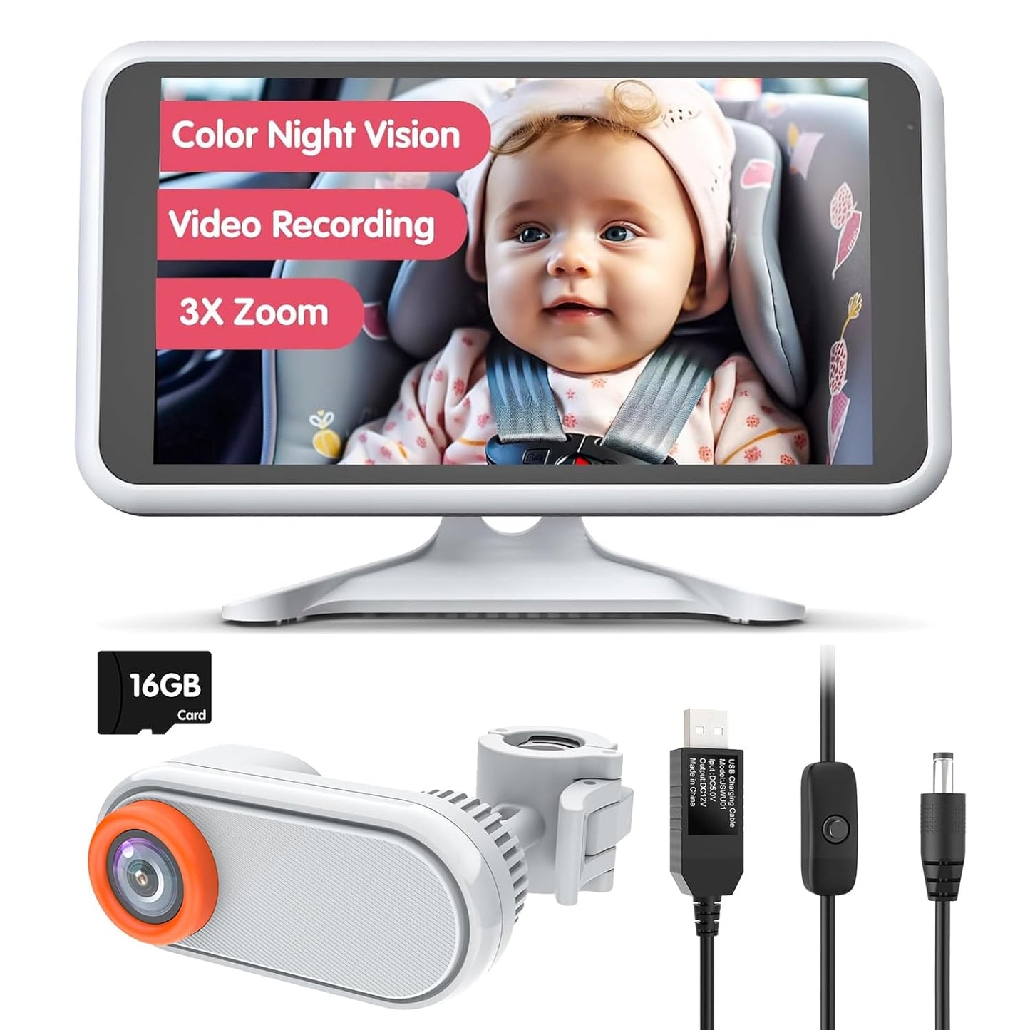LUCKVIEW Baby Car Camera - USB Charging for Peace of Mind