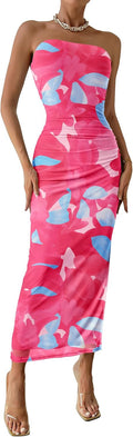 Women's Strapless Floral Maxi Bodycon Dress - Summer Wedding Guest