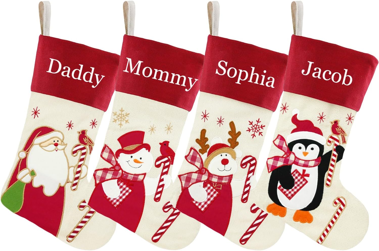 Personalized Christmas Stockings Set of 4 with Embroidery
