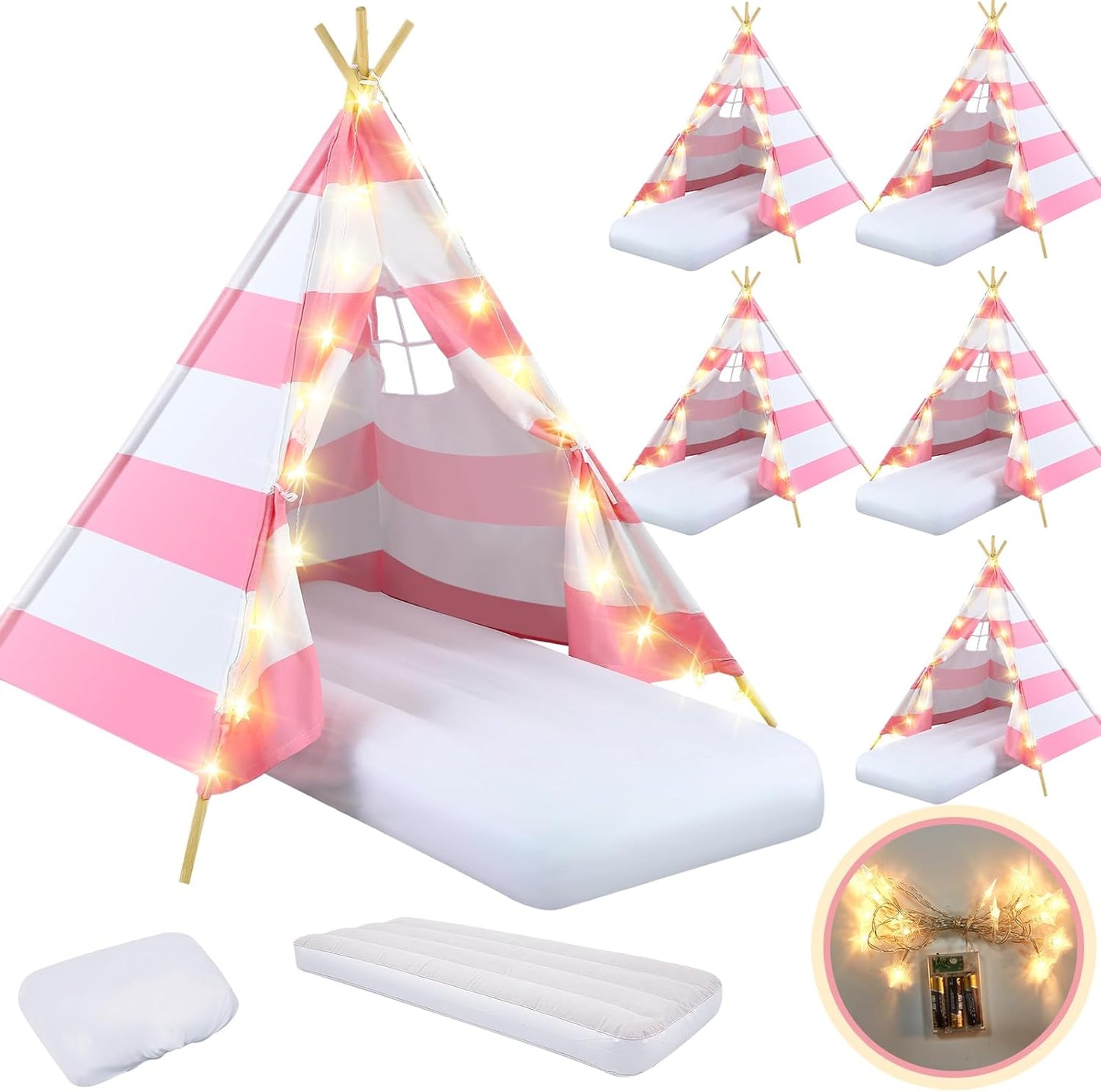 6 Pack Sleepovers Teepee Tent for Kids with Mattress Sheet