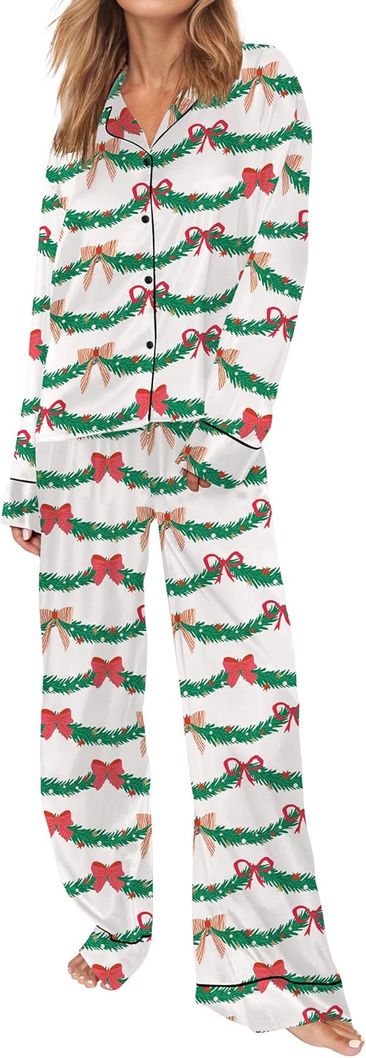 Satin Pajamas for Women Set Long Sleeve Button Down Sleepwear