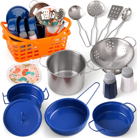 Colorful Stainless Steel Kids Cookware Set - Perfect Birthday Gift for 3+