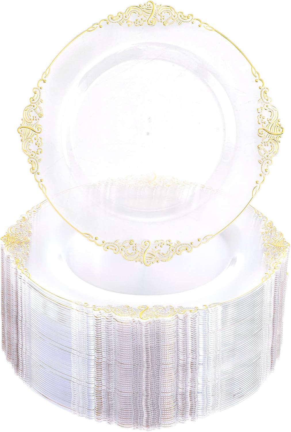100pcs Gold Disposable Plates - Elegant 7.5 inch Clear & Gold Desserts - Perfect for Weddings & Parties