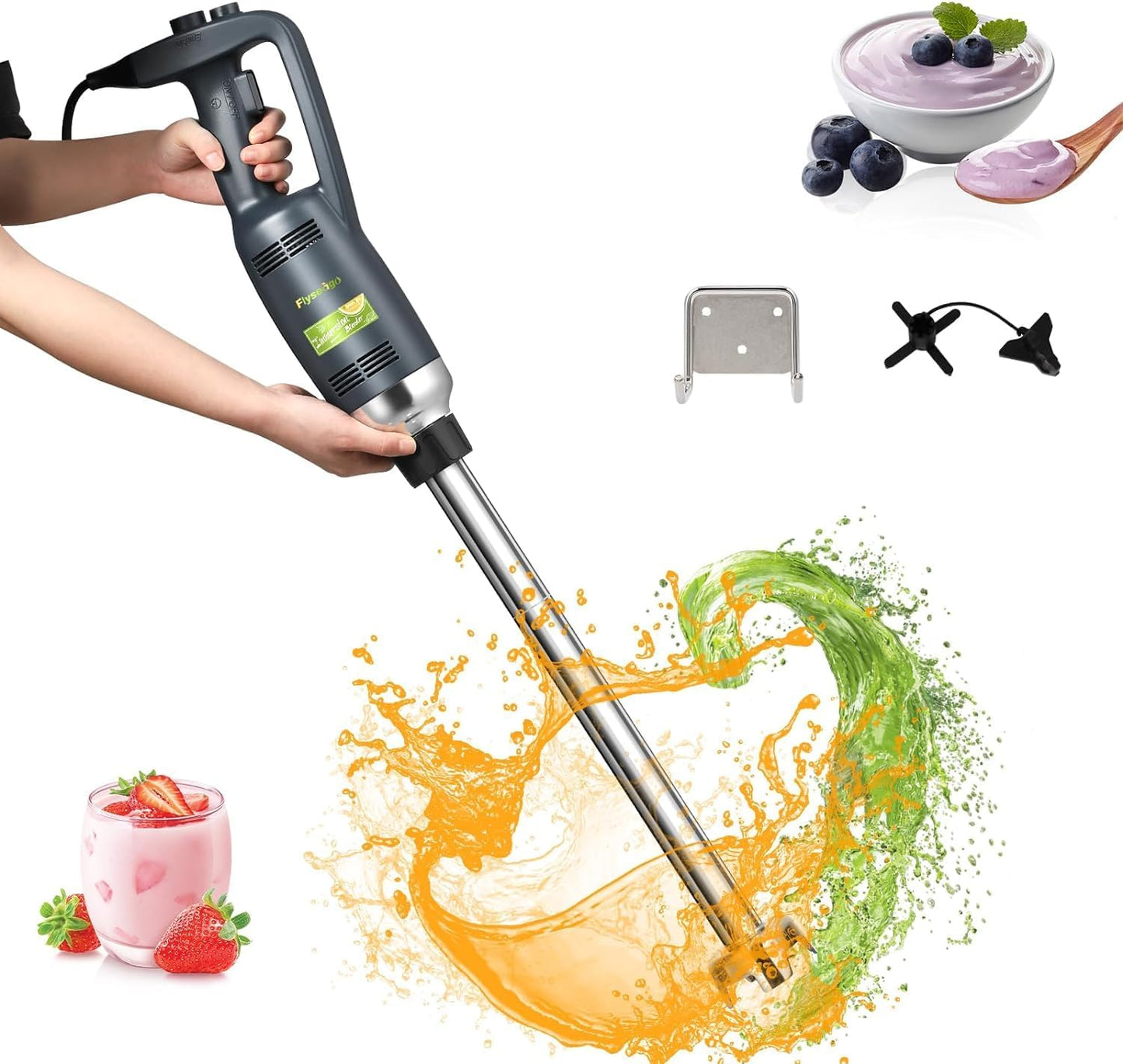 500W Commercial Handheld Blender - Heavy Duty Speed Mixer - Flyseago
