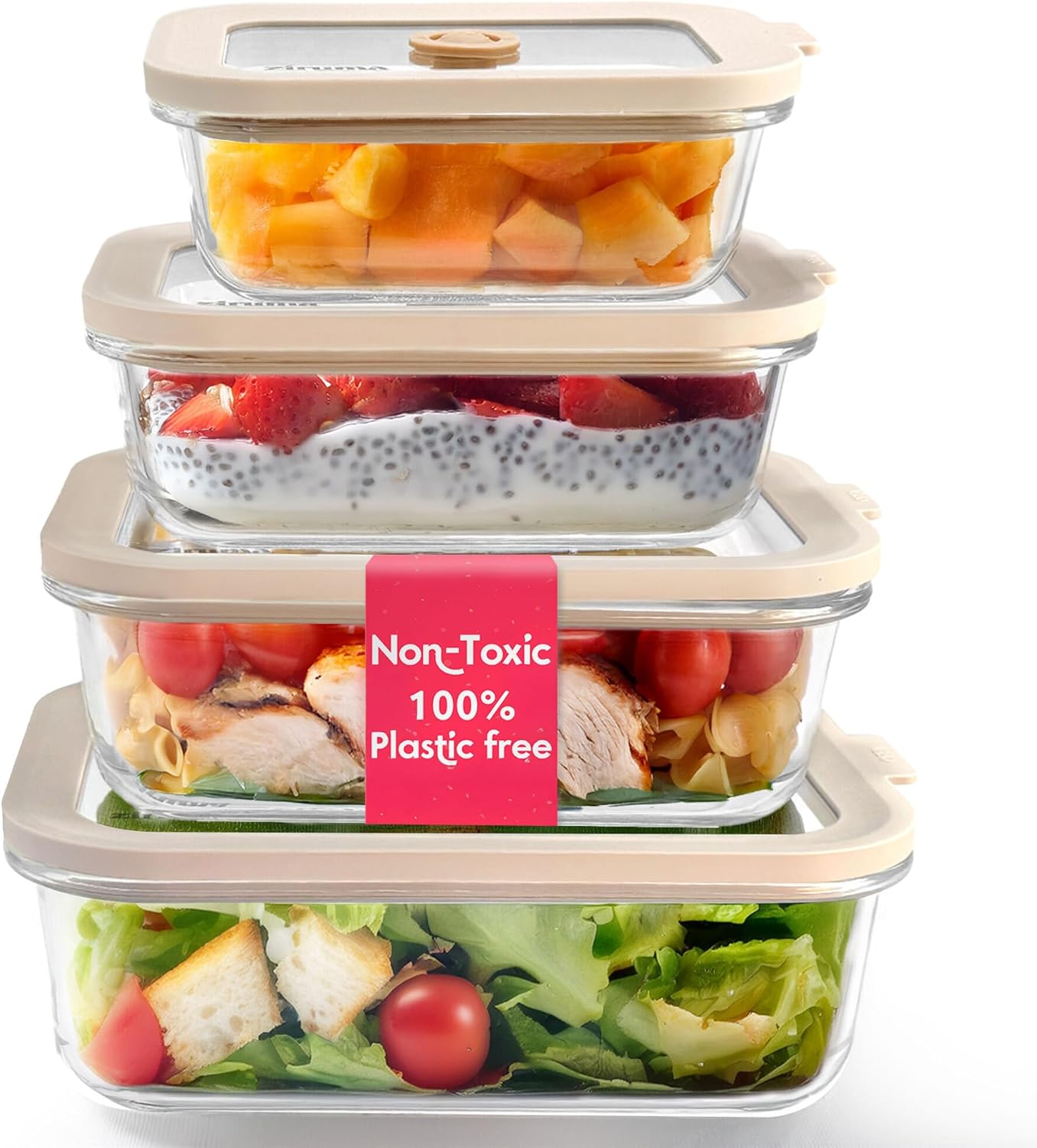 Ziruma Non-Toxic Glass Food Storage Containers - 4 Pack Set