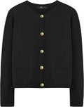 LILLUSORY Women Cropped Cardigan Sweater - Elegant Gold Button Style
