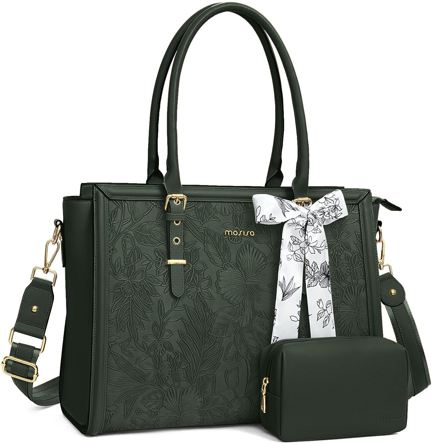 Stylish PU Leather Laptop Bag for Women with Silk Scarf
