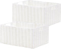 Wicker Storage Basket Set of 2 - Foldable White Organizer Bins