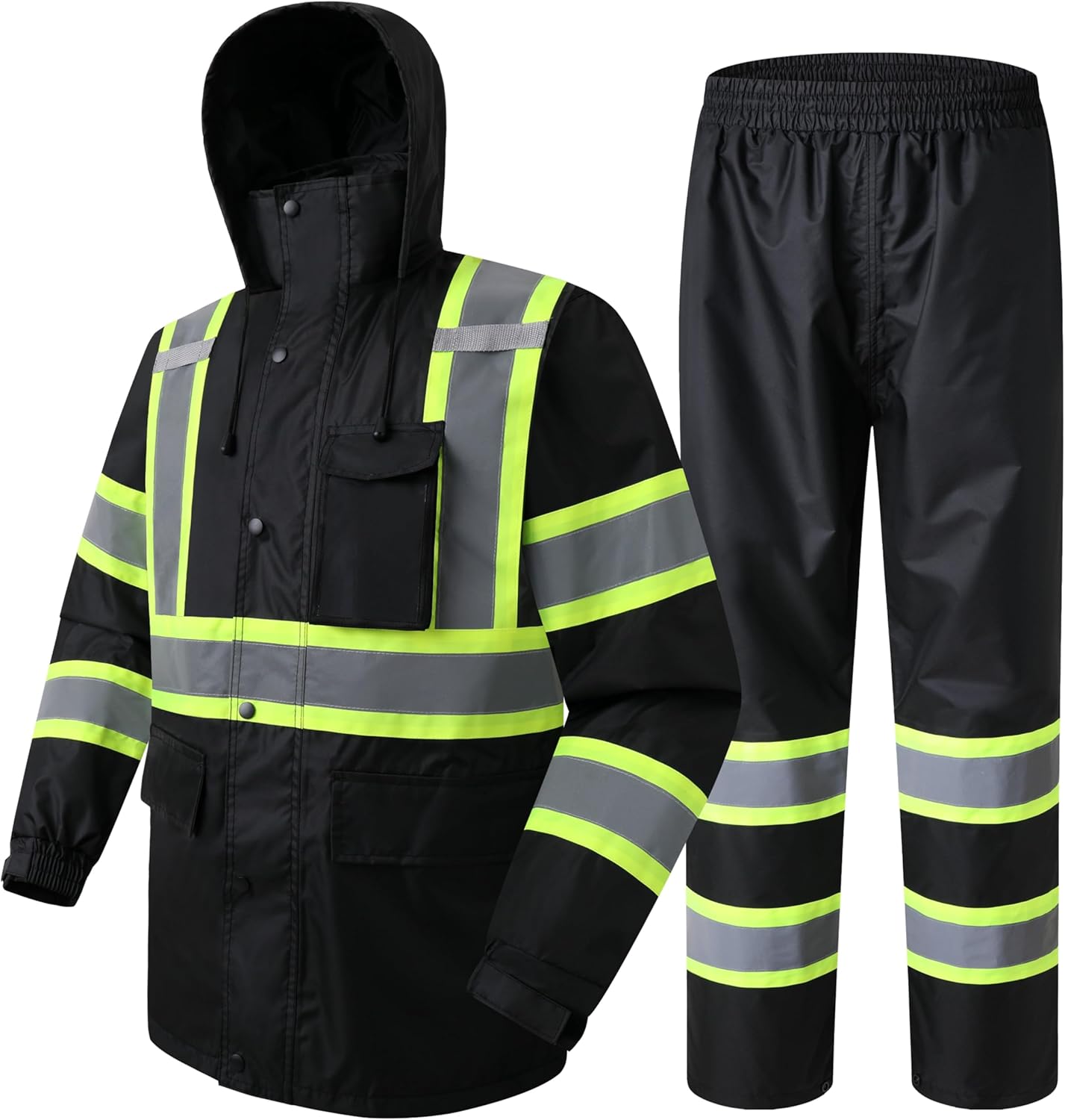 Hi-Vis Reflective Safety Rain Jacket and Pants for Work Use