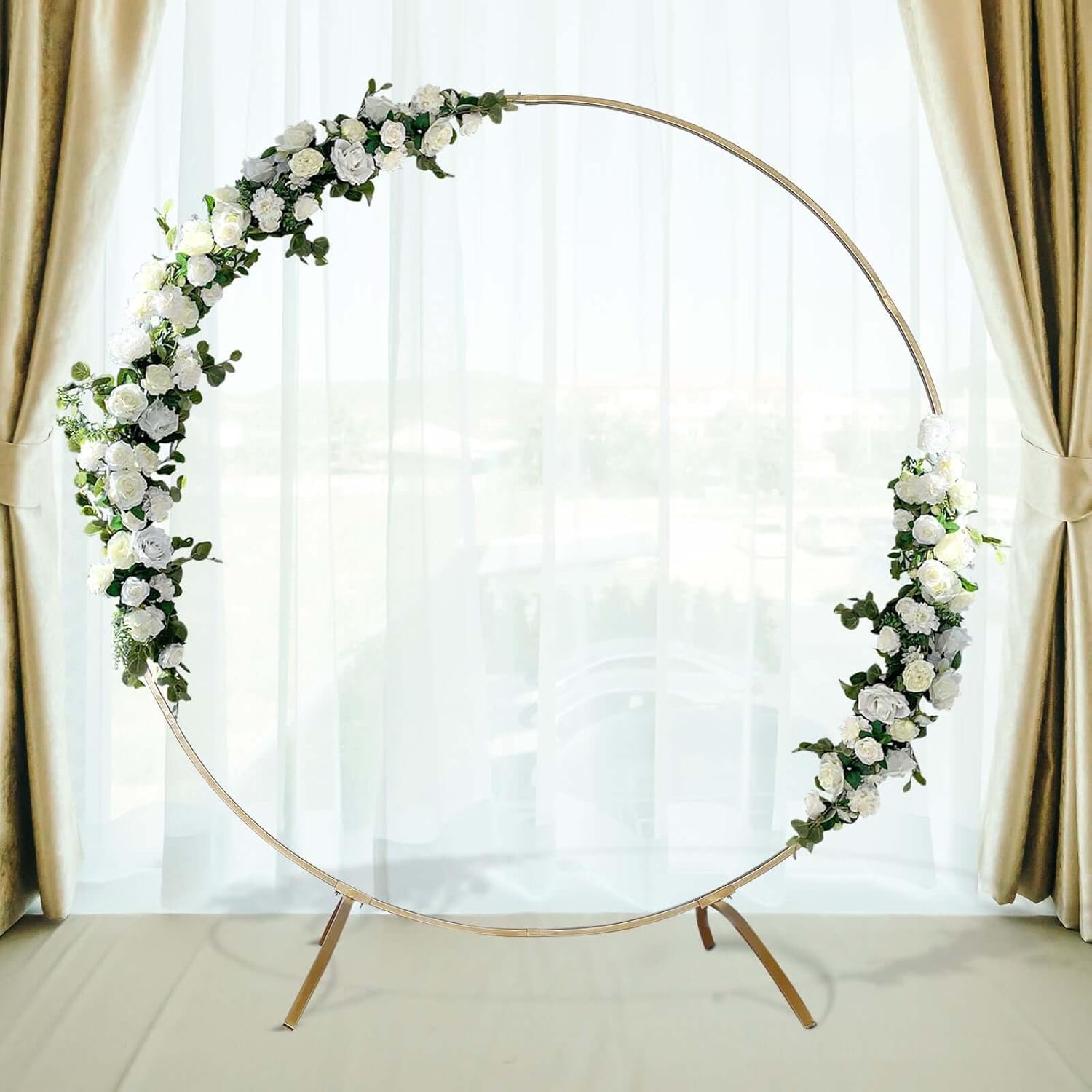 7.5 Ft Round Gold Metal Wedding Arch for Stunning Backdrops