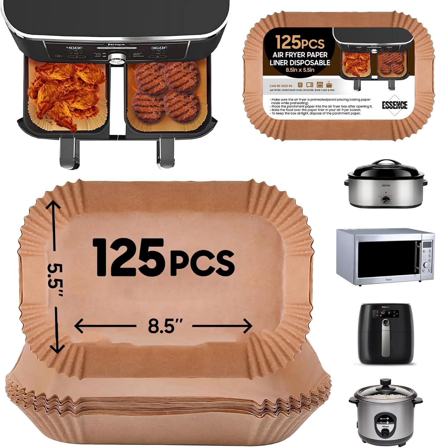 Non-stick Air Fryer Liners 125 Pcs - Oil & Water Proof!