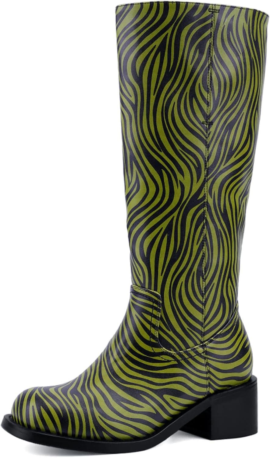 Women's Knee High Boots with Chunky Block Heel for Comfort