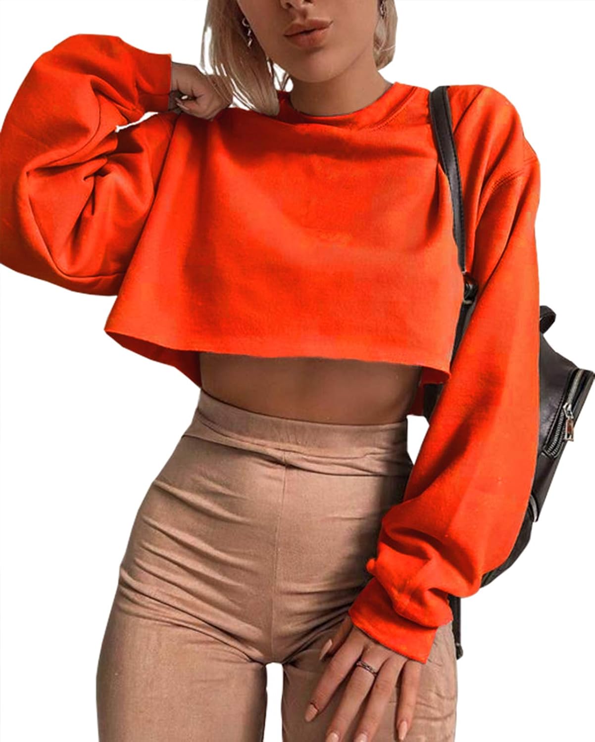 Artfish Women's Crewneck Long Sleeve Crop Tops for Casual Style