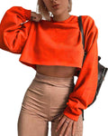 Artfish Womens Crewneck Long Sleeve Crop Top Sweatshirt - Casual Cozy