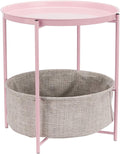 Round Storage End Table with Cloth Basket - Dusty Pink
