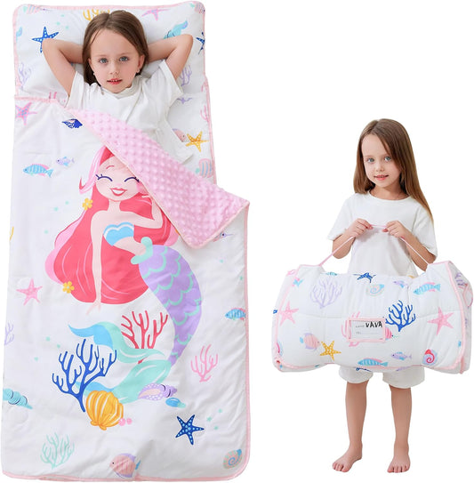 Extra Large Toddler Nap Mat with Pillow and Blanket for Kids