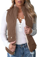 Womens Reversible Quilted Sherpa Fleece Vest - Lightweight Layer