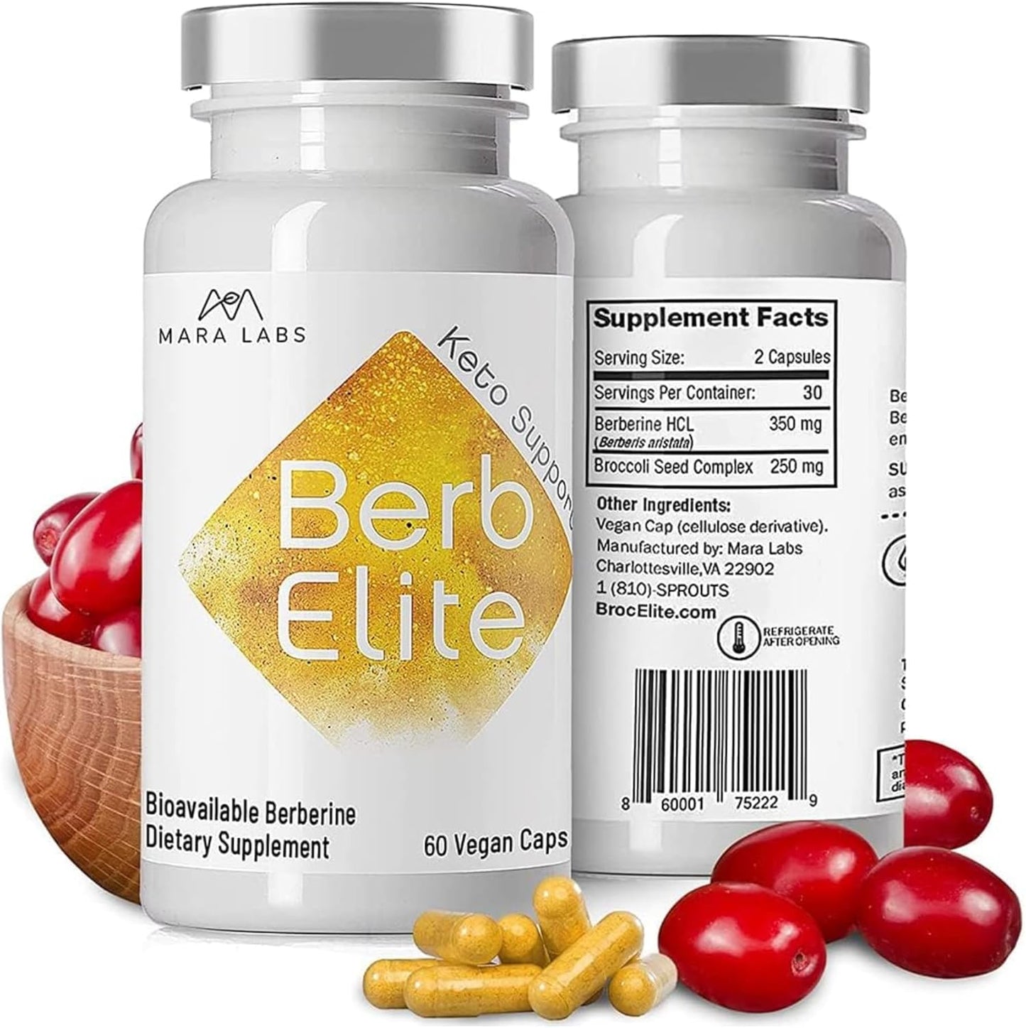 Mara Labs BerbElite: 350mg Berberine HCL & Broccoli Seed Complex