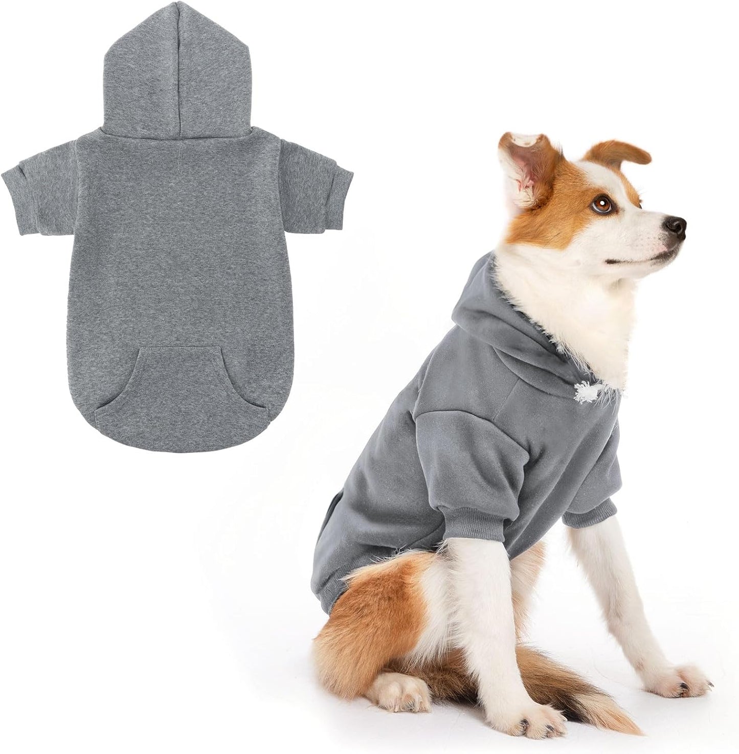 Cozy Fleece Dog Hoodie for All Sizes, Grey