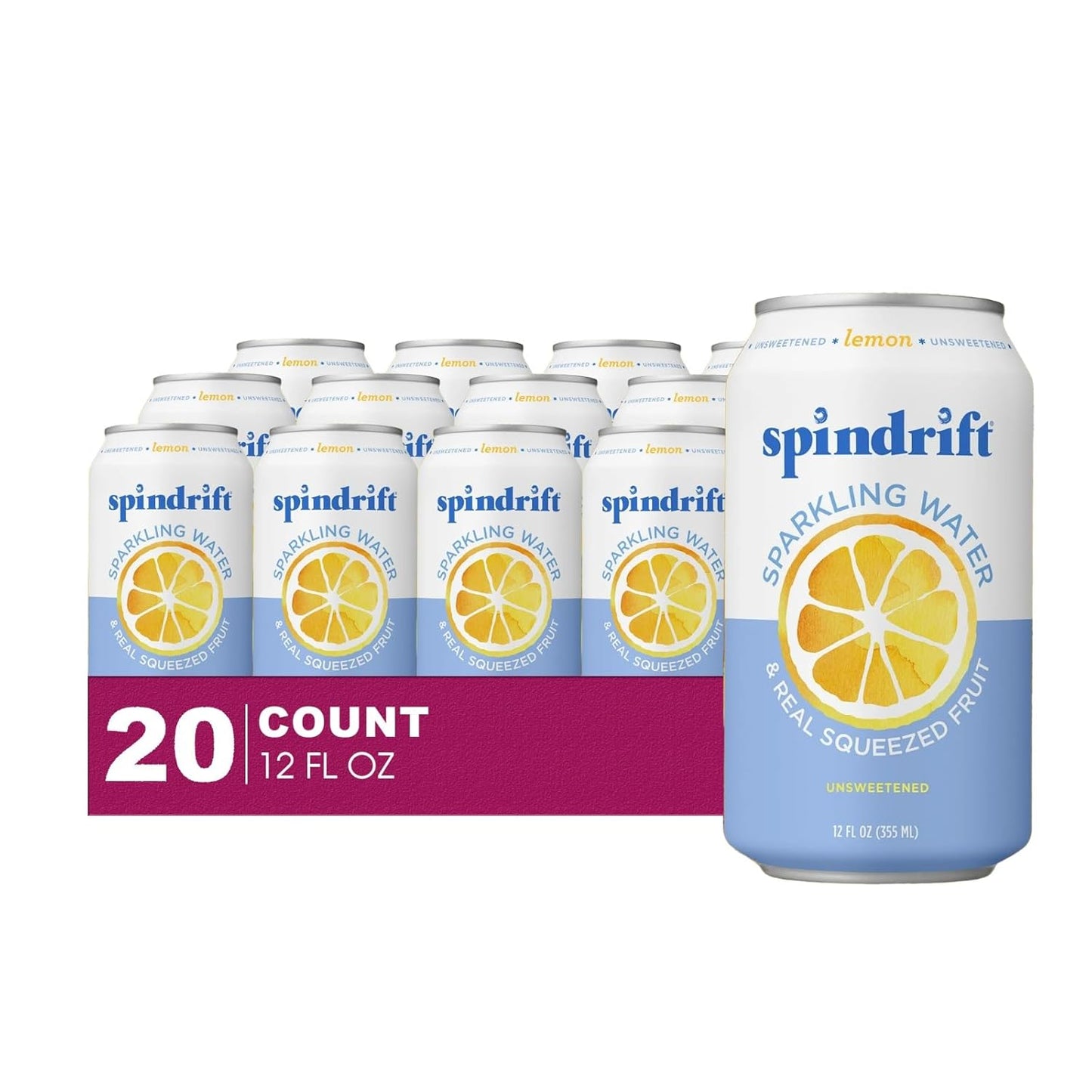 Spindrift Lemon Sparkling Water 20-Pack with Real Fruit Flavor