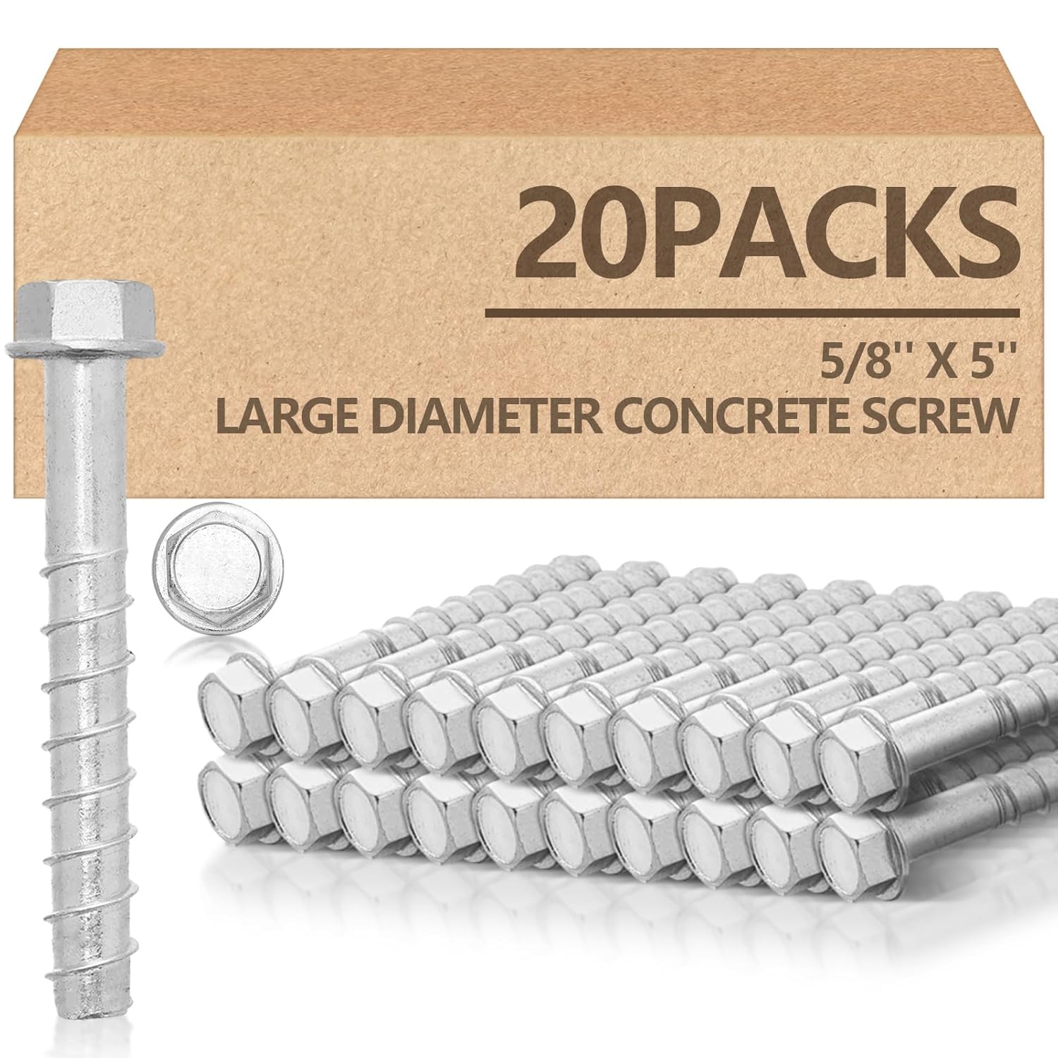 Tandefio 20 Pack 5/8 x 5 Heavy Duty Concrete Screw Anchors