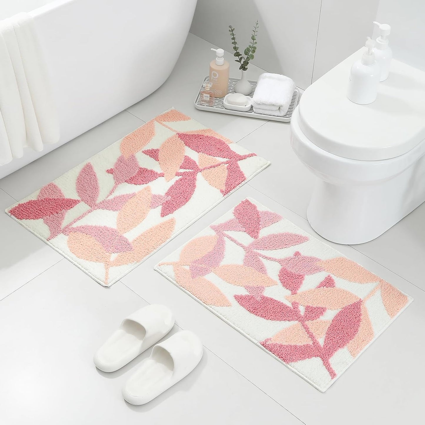 Gibelle Pink Bathroom Rug Set: Plush Microfiber Non-Slip Mats
