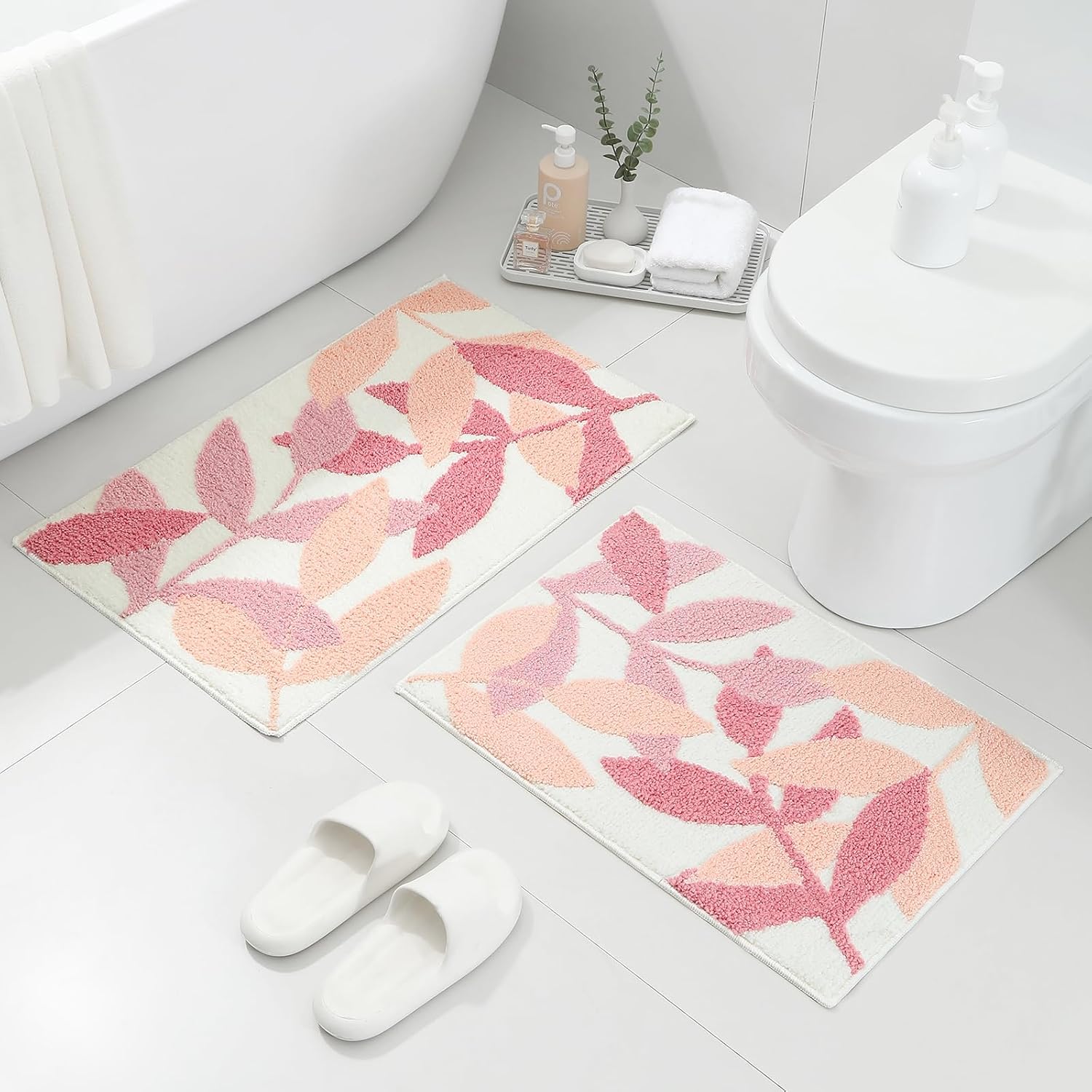 Gibelle Pink Bathroom Rug Set: Plush Microfiber Non-Slip Mats