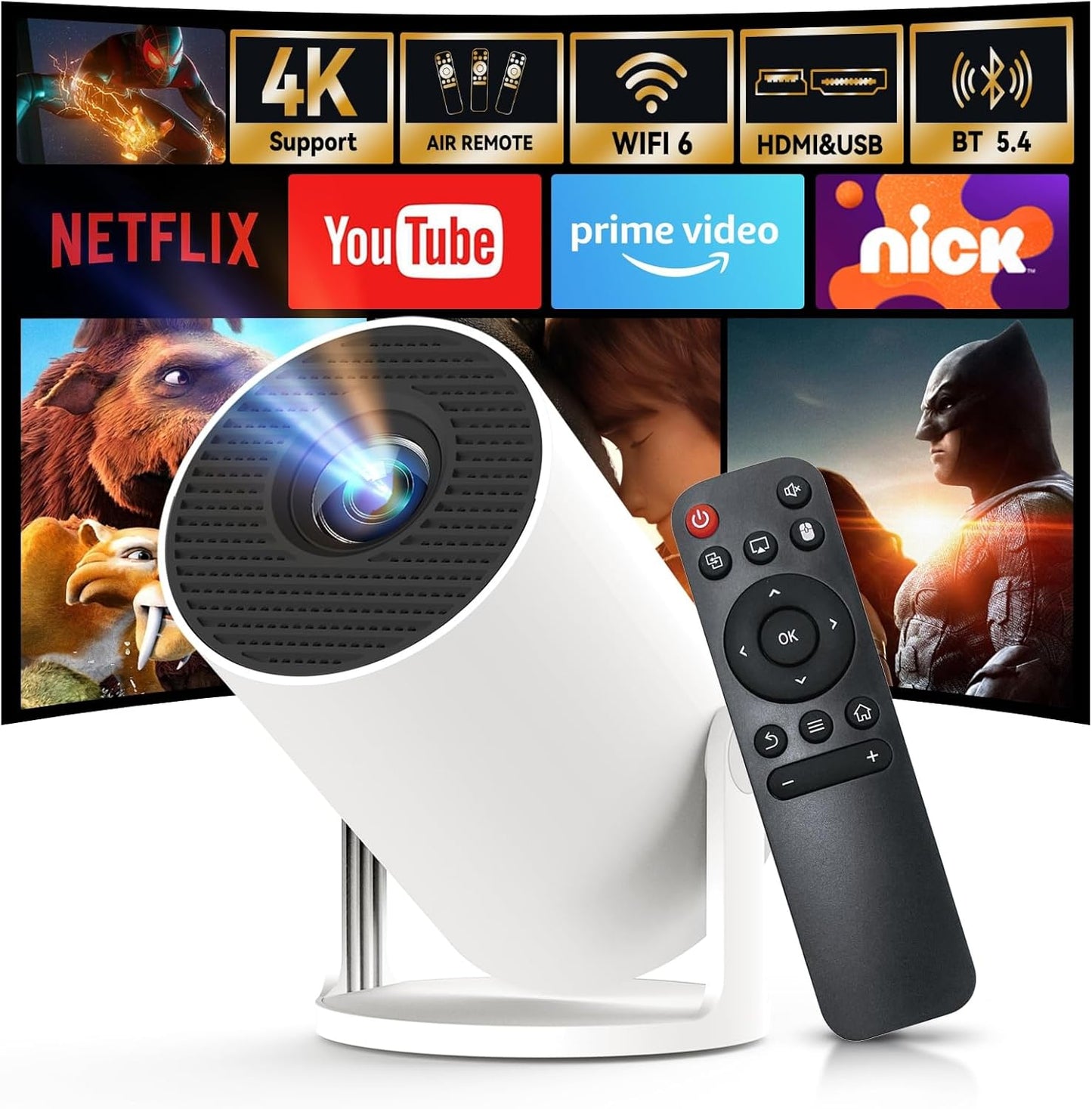 Mini Projector with Wi-Fi 6 & Bluetooth 5.4 for Home Cinema