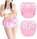 Pretty in Pink Satin Over Diaper Cover - Ruffled Waterproof