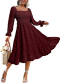 Boho Flowy Long Sleeve Square Neck Floral Midi Dress - Flattering L=18