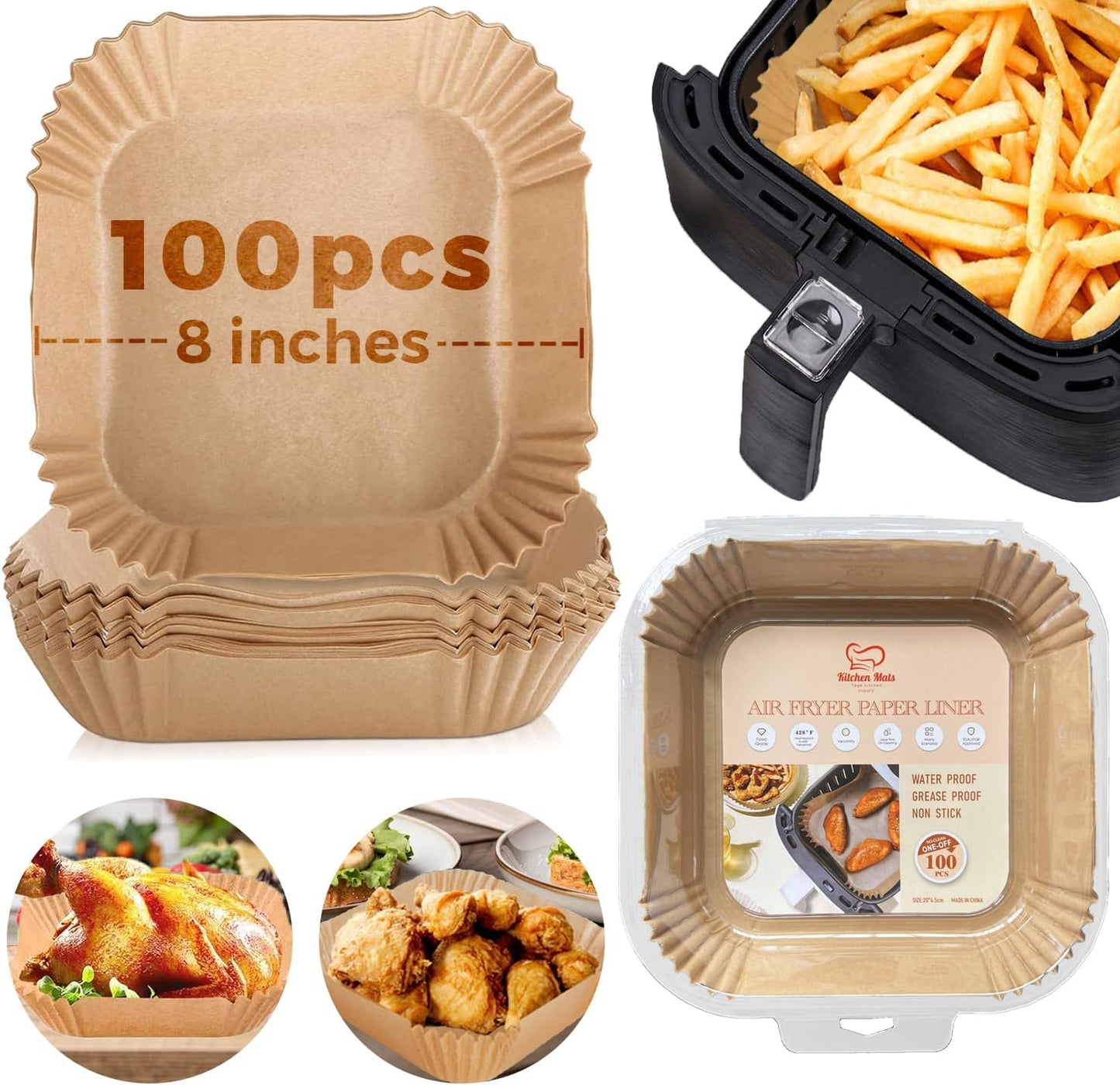 Natural Non-Stick Air Fryer Liners - 100 Pcs