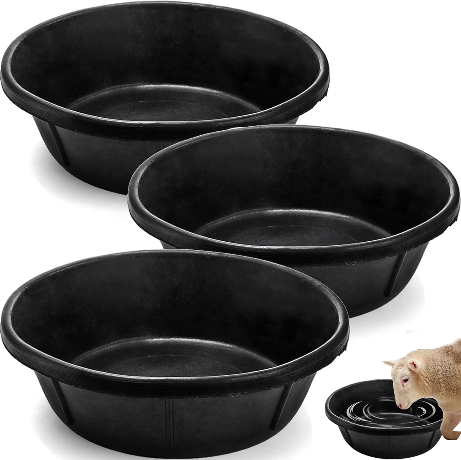3 Pack Rubber Feed Pan for Livestock, Heavy Duty and Durable