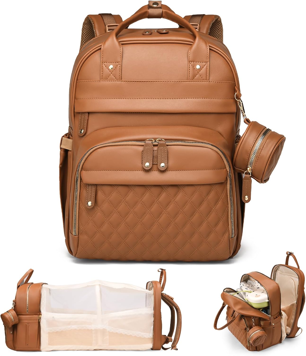 Leather Diaper Bags with Changing Station for Moms and Dads