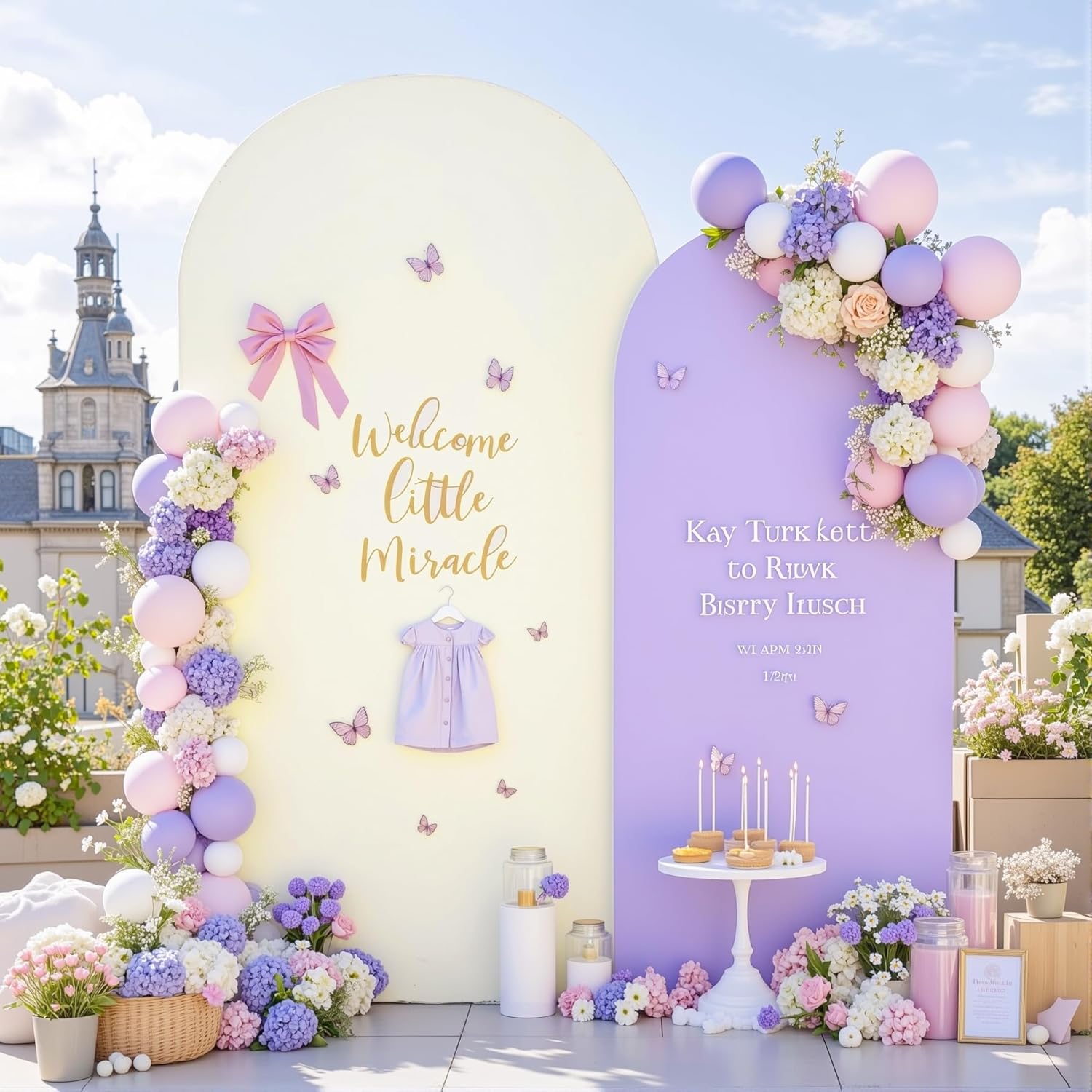 Cream Purple Arch Backdrop Cover Set for Weddings and Parties