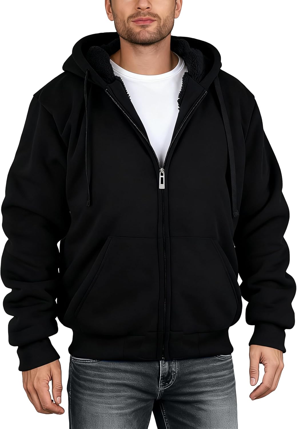 Vividpoint Men's Zip Up Sherpa Hoodie for Winter Warmth
