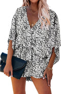 Floral Wrap Romper Jumpsuit Womens V Neck 3/4 Sleeve - Chic Comfort
