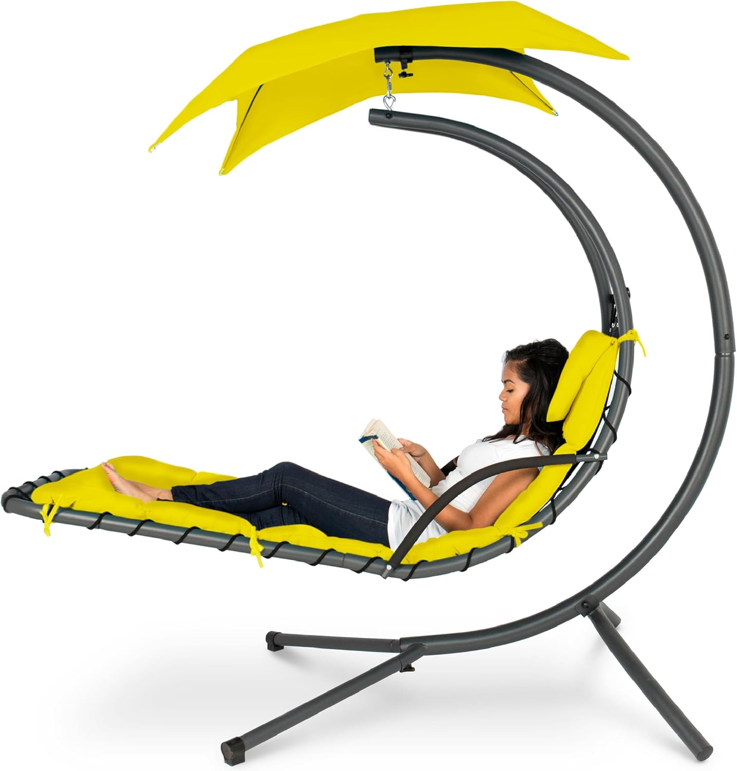 Best Choice Products Outdoor Hanging Curved Chaise Lounge Chair