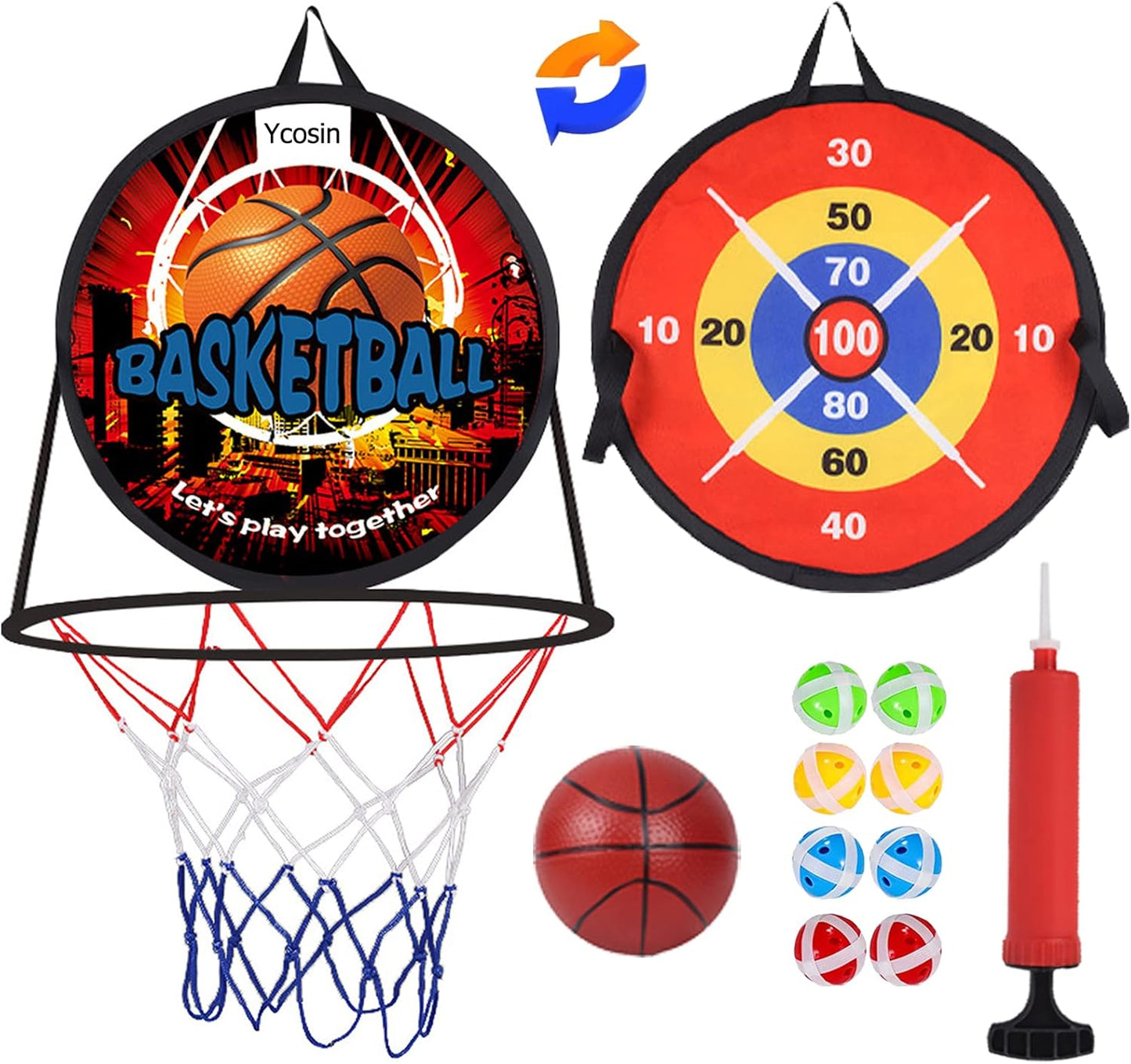 Ycosin 2-in-1 Kids Basketball Hoop + Dart Board Set - Ultimate Sports Fun!