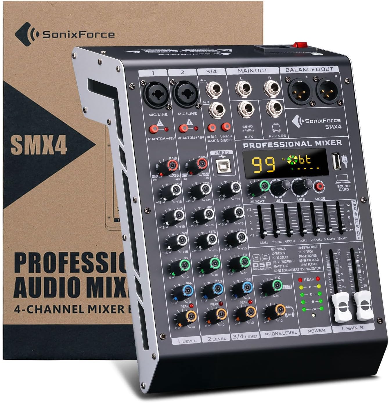 Professional Audio Mixer 4 Channel Sound Board Console for DJs