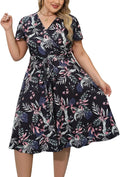 Nemidor Plus Size Dresses for Curvy Women V Neck Midi - With Pockets