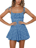Boho Floral Wide Leg Short Romper Spaghetti Strap Smocked Jumpsuit 67